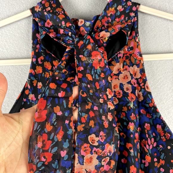 Fore Floral Chiffon Maxi Dress Women Large Halter Neck Smocked Romantic Flowy - Picture 13 of 16